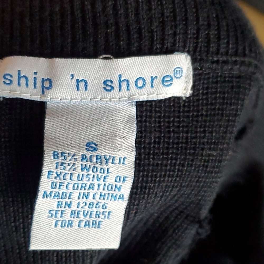 Vintage Ship'N Shore Black Beaded Embroidered Hook Front Cardigan Sweater Small - Picture 12 of 13
